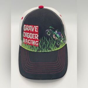Grave Digger Monster Jam Trucker Hat Cap White Mesh Embroidered Snap Back